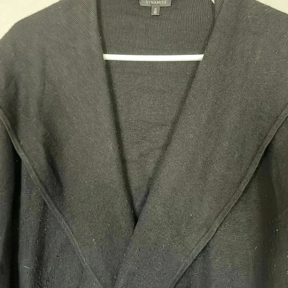 ❤️2/$30❤️Dynamite Acrylic Wool Blend Big Collar Black Open Cardigan SweaterM - Picture 5 of 6